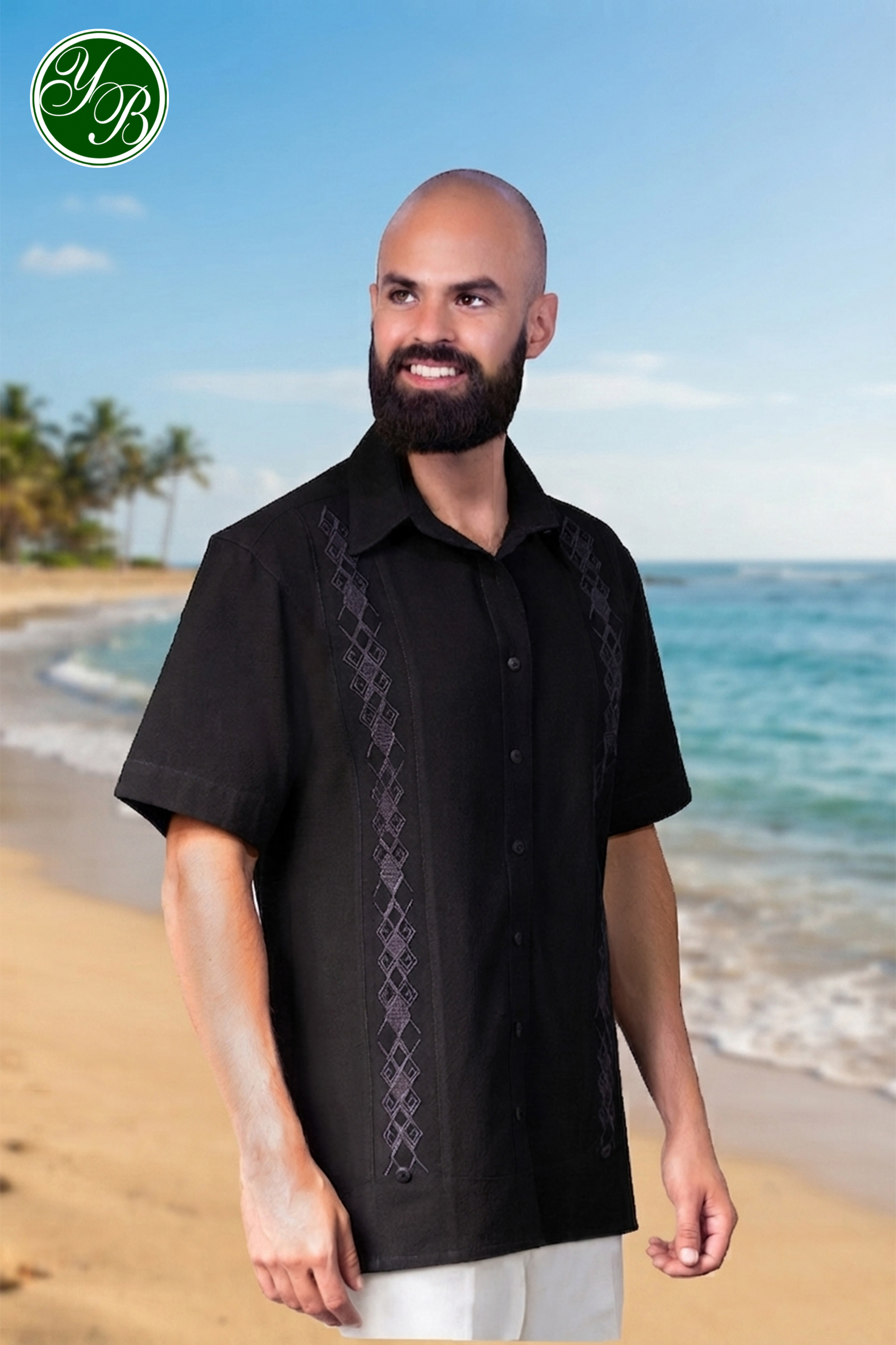 Guayabera o camisa de manta Yessica Basulto con identidad de marca